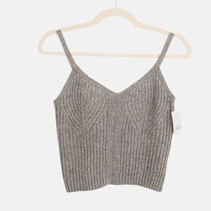 Cozy Grey Knit Crop Tank Top Camisole Sleepwear Night Shirt Small